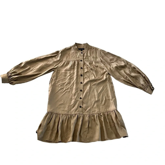 Banana Republic Holiday 2021 Utility Flo Rayon Khaki Twill Dress Balloon Sleeves - Picture 10 of 10